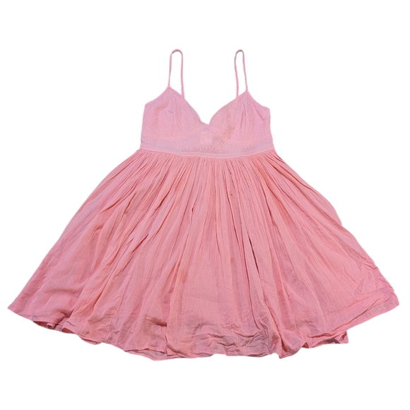 Aeropostale Pink Babydoll Dress M Flowy Empire Waist Coquette Cottagecore Lace - Picture 2 of 6
